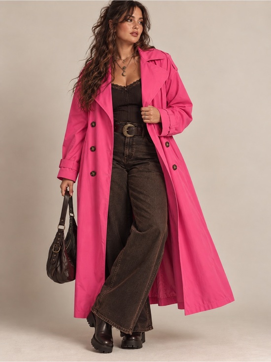 Lane Bryant Jackets & Blazers - Lane Bryant Plus Pink Maxi Trench Coat Sz 28 Belted Double Breasted Longline NWT